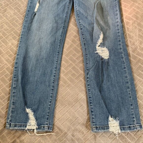 Signature Twenty Four Womens 27 Denim Jeans Blue Baggy Straight Leg Distressed - Picture 3 of 12